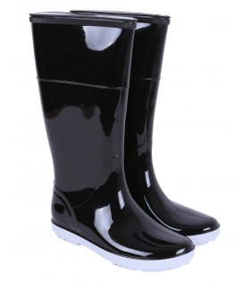 Schwarz-weiße Gummistiefel Regenstiefel für Damen rutschfest wasserfest HAWAI LADY DEMAR