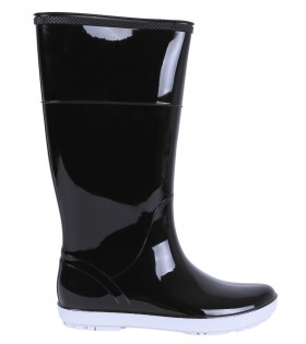 Schwarz-weiße Gummistiefel Regenstiefel für Damen rutschfest wasserfest HAWAI LADY DEMAR