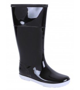 Schwarz-weiße Gummistiefel Regenstiefel für Damen rutschfest wasserfest HAWAI LADY DEMAR