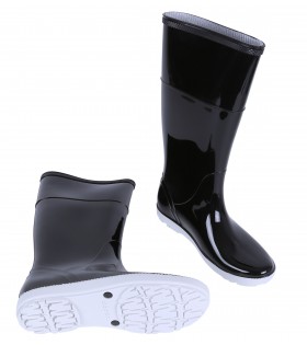 Schwarz-weiße Gummistiefel Regenstiefel für Damen rutschfest wasserfest HAWAI LADY DEMAR