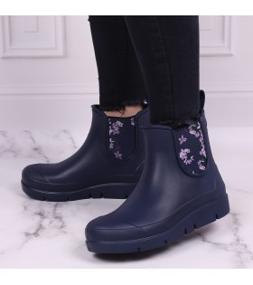 STELLA Dunkelblaue kurze Gummistiefel Gummistiefeletten mit Blumen gemustert für Damen bequem superleicht Lemigo