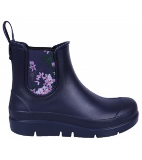 STELLA Dunkelblaue kurze Gummistiefel Gummistiefeletten mit Blumen gemustert für Damen bequem superleicht Lemigo