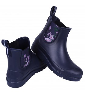 STELLA Dunkelblaue kurze Gummistiefel Gummistiefeletten mit Blumen gemustert für Damen bequem superleicht Lemigo