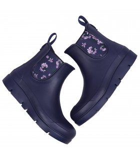 STELLA Dunkelblaue kurze Gummistiefel Gummistiefeletten mit Blumen gemustert für Damen bequem superleicht Lemigo