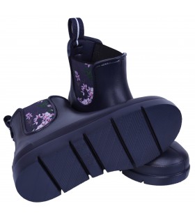 STELLA Dunkelblaue kurze Gummistiefel Gummistiefeletten mit Blumen gemustert für Damen bequem superleicht Lemigo