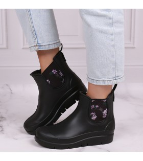 STELLA Schwarze, kurze Gummistiefel mit Blumen-Print Lemigo