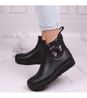 STELLA Schwarze, kurze Gummistiefel mit Blumen-Print Lemigo