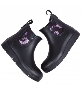 STELLA Schwarze, kurze Gummistiefel mit Blumen-Print Lemigo