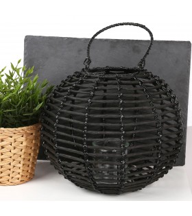 Schwarze geflochtene Gartenlaterne mit Glaseinsatz 35x27 cm