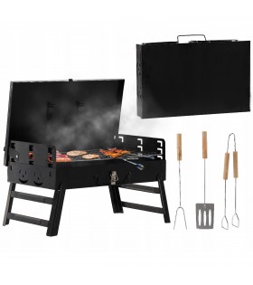 Klappbarer Touristengrill mit Gabel und Spachtel,  Koffer 44x23x48 cm