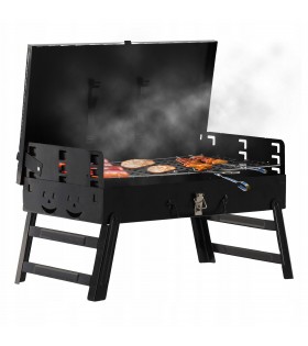 Klappbarer Touristengrill mit Gabel und Spachtel,  Koffer 44x23x48 cm