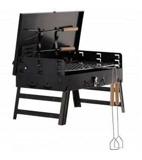 Klappbarer Touristengrill mit Gabel und Spachtel,  Koffer 44x23x48 cm