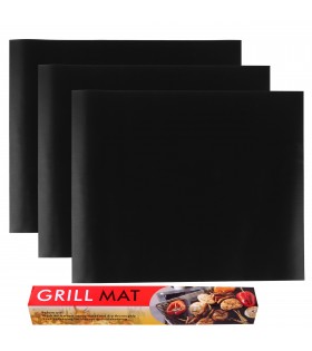 3x Schwarze Grillmatte aus Teflon, Backofenmatte 40x33cm