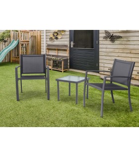 Dunkelgraues Gartenmöbel-Set, 2 Stühle + Tisch