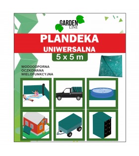 Zielona plandeka wodoodporna, oczkowana, wielofunkcyjna 5x5m