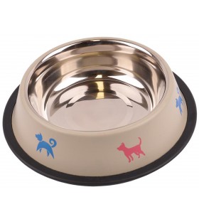 Metalowa miska na gumie w kolorze beżowym dla psa 0,71l