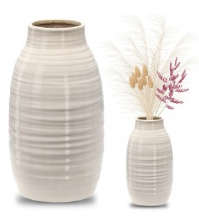 Ecru Keramikvase, hohe Blumenvase 13x13x25,5 cm