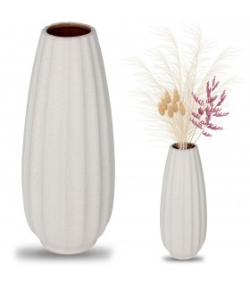 Beige Keramikvase, hohe Blumenvase 12.5x12.5x32cm