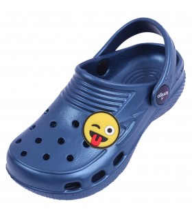 Perlmutterfarben - dunkelblaue Clogs Gartenclogs Badeschuhe Badelatschen für Kinder mit Emoticon superleicht bequem LEMIGO