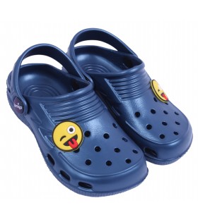 Perlmutterfarben - dunkelblaue Clogs Gartenclogs Badeschuhe Badelatschen für Kinder mit Emoticon superleicht bequem LEMIGO