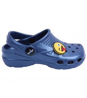 Perlmutterfarben - dunkelblaue Clogs Gartenclogs Badeschuhe Badelatschen für Kinder mit Emoticon superleicht bequem LEMIGO