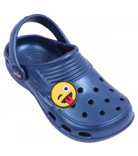 Perlmutterfarben - dunkelblaue Clogs Gartenclogs Badeschuhe Badelatschen für Kinder mit Emoticon superleicht bequem LEMIGO