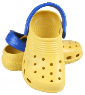 Gelb-blaue Clogs Gartenclogs Badeschuhe Badelatschen Gartenschuhe für Kinder superleicht bequem mit Lüftungsöffnungen LEMIGO