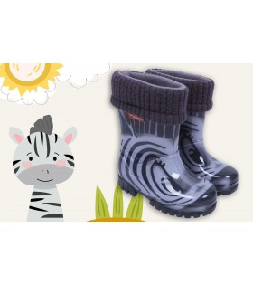 Schwarz-weiße, gefütterte Gummistiefel für Kinder Zebra DEMAR