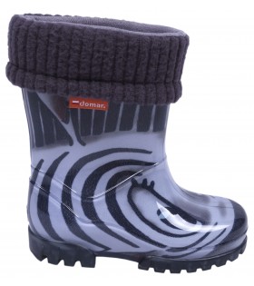 Schwarz-weiße, gefütterte Gummistiefel für Kinder Zebra DEMAR