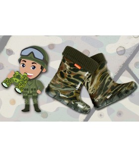 Gefütterte Gummistiefel für Kinder grün Militär-Print DEMAR