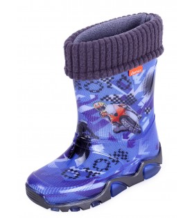 Blaue, gefütterte Gummistiefel mit Motorrad-Print DEMAR