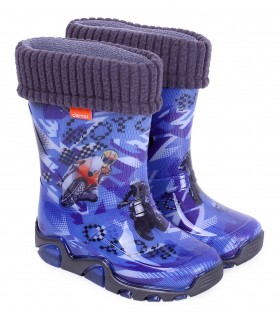 Blaue, gefütterte Gummistiefel mit Motorrad-Print DEMAR