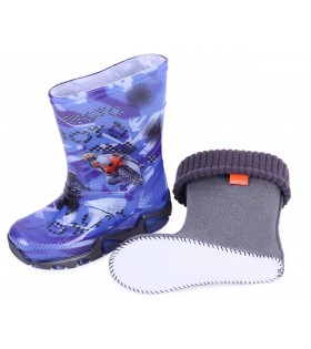 Blaue, gefütterte Gummistiefel mit Motorrad-Print DEMAR