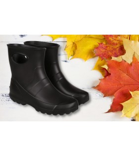 Schwarze Gartenstiefel aus Schaumstoff für Damen + Gartenhandschuhe im Set