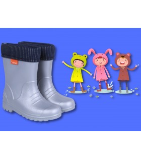 Silberfarbene gefütterte Gummistiefel für Kinder DINO DEMAR