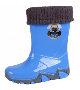 Gefütterte, blaue Gummistiefel mit Autoaufdruck STORMER LUX D Demar