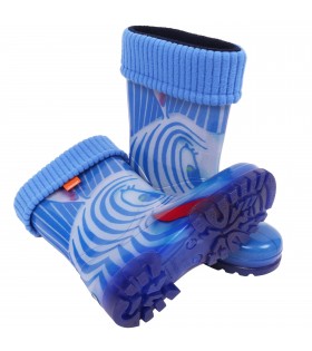 DEMAR bunte Regenstiefel mit Stiefelsocken Mädchen Jungen Zebra Blau