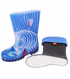 DEMAR bunte Regenstiefel mit Stiefelsocken Mädchen Jungen Zebra Blau