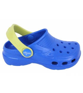 Kornblumenfarbene + neonfarbene Clogs Gartenclogs Badeschuhe für Kinder mit Emoticon leicht bequem LEMIGO