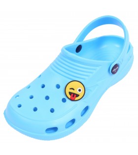 Himmelblaue Clogs Gartenclogs Badeschuhe für Kinder mit Emoticon leicht bequem mit Lüftungsöffnungen LEMIGO