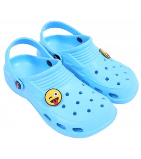 Himmelblaue Clogs Gartenclogs Badeschuhe für Kinder mit Emoticon leicht bequem mit Lüftungsöffnungen LEMIGO