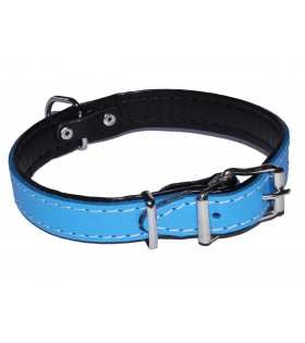 Blaues Halsband für Hund aus Leder 22mm/53cm