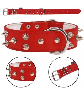 Rotes Hundehalsband aus Leder mit Nieten 40mm/46cm