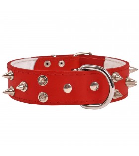 Rotes Hundehalsband aus Leder mit Nieten 40mm/46cm