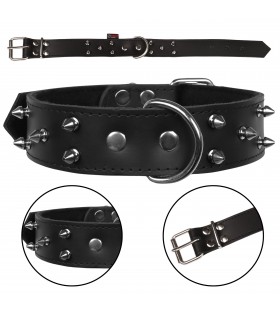 Schwarzes Hundehalsband aus Leder mit Nieten 40mm/46cm