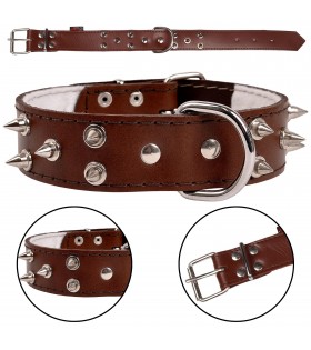 Braunes Hundehalsband aus Leder mit Stacheln 40mm/46cm