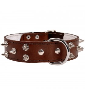 Braunes Hundehalsband aus Leder mit Stacheln 40mm/46cm