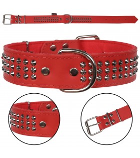 Rotes Hundehalsband aus Leder mit Nieten 40mm/57cm