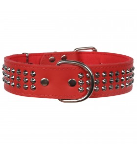 Rotes Hundehalsband aus Leder mit Nieten 40mm/57cm