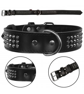 Schwarzes Hundehalsband aus Leder mit Nieten 40mm/57cm